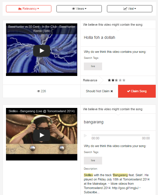 Songtrust's Youtube Monitor